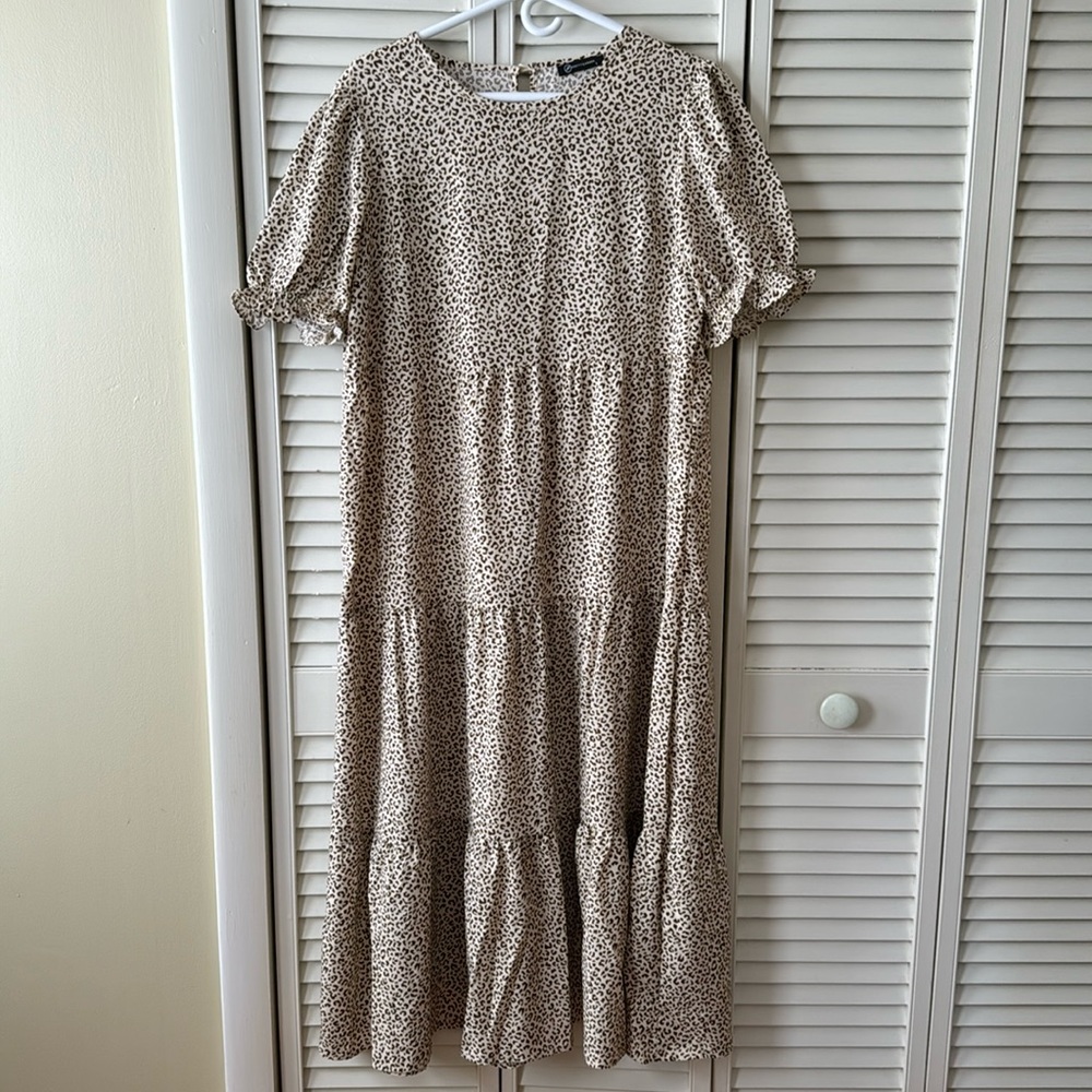Leopard Print Full Length Tiered Dress